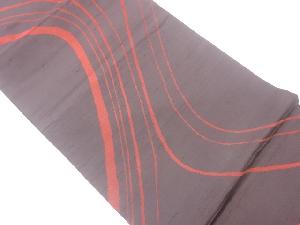 手織り紬曲線模様織出し袋帯